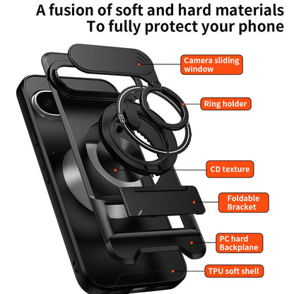 Google Pixel 9 Pro XL 5G Multifunctional Magnetic Shockproof Phone Case with Sliding Lens Window Stand Cover