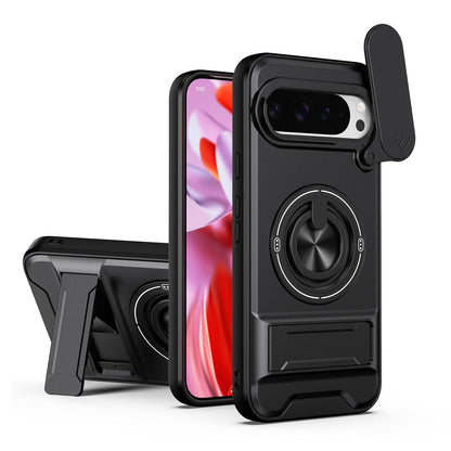 Google Pixel 9 Pro XL 5G Multifunctional Magnetic Shockproof Phone Case with Sliding Lens Window Stand Cover