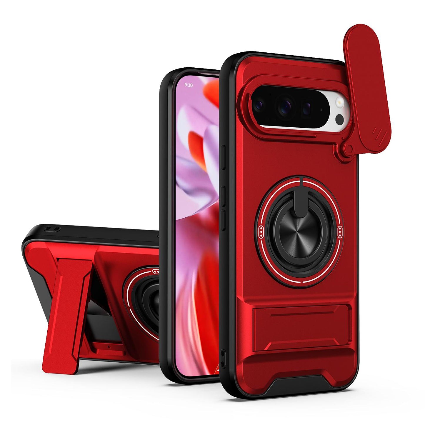 Google Pixel 9 Pro XL 5G Multifunctional Magnetic Shockproof Phone Case with Sliding Lens Window Stand Cover
