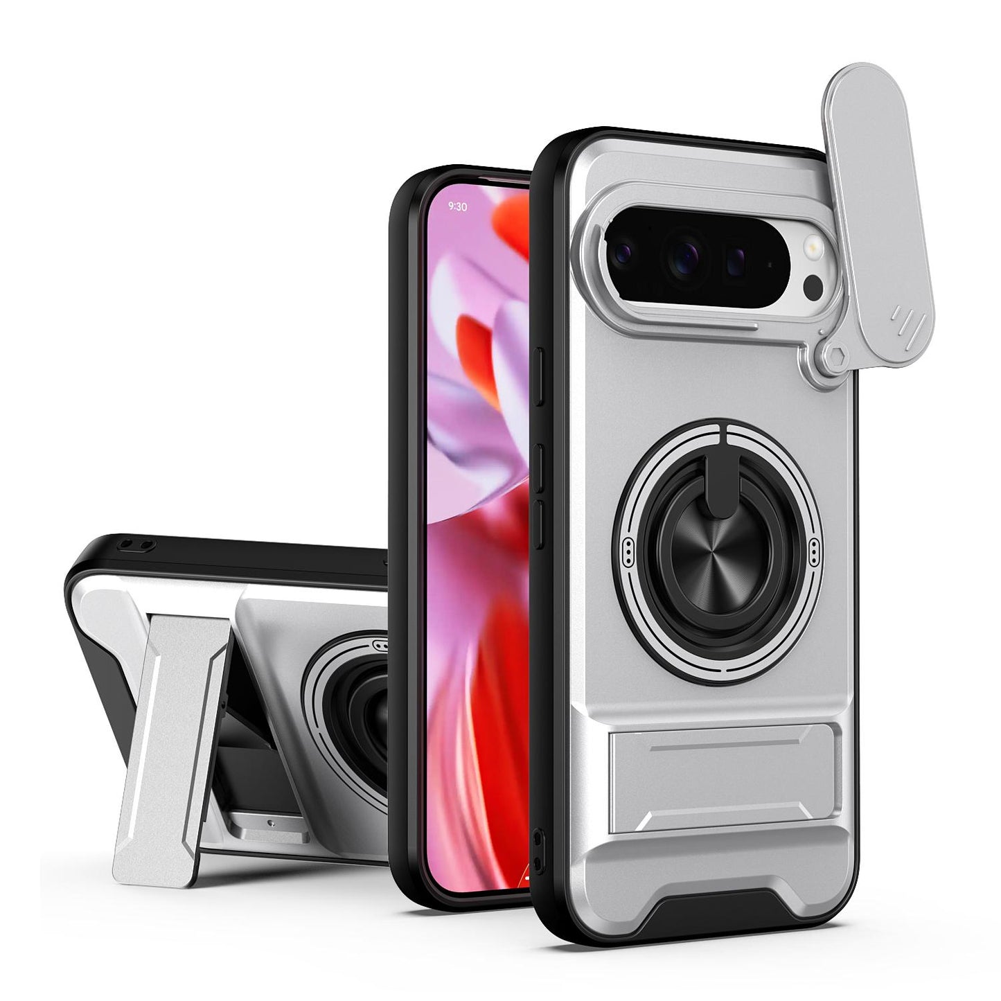 Google Pixel 9 Pro XL 5G Multifunctional Magnetic Shockproof Phone Case with Sliding Lens Window Stand Cover