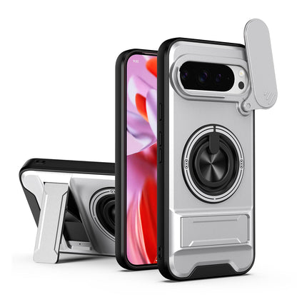 Google Pixel 9 Pro XL 5G Multifunctional Magnetic Shockproof Phone Case with Sliding Lens Window Stand Cover