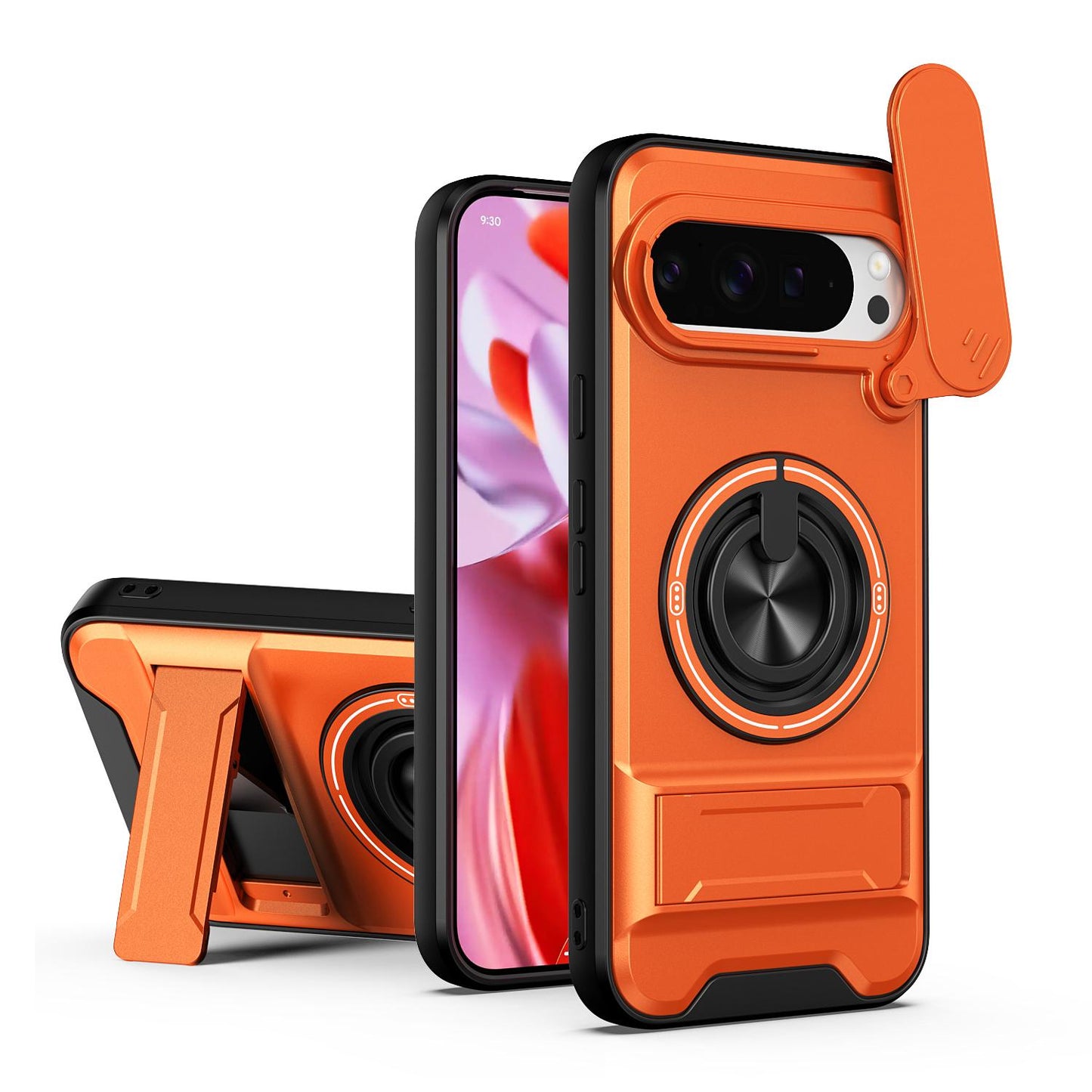 Google Pixel 9 Pro XL 5G Multifunctional Magnetic Shockproof Phone Case with Sliding Lens Window Stand Cover