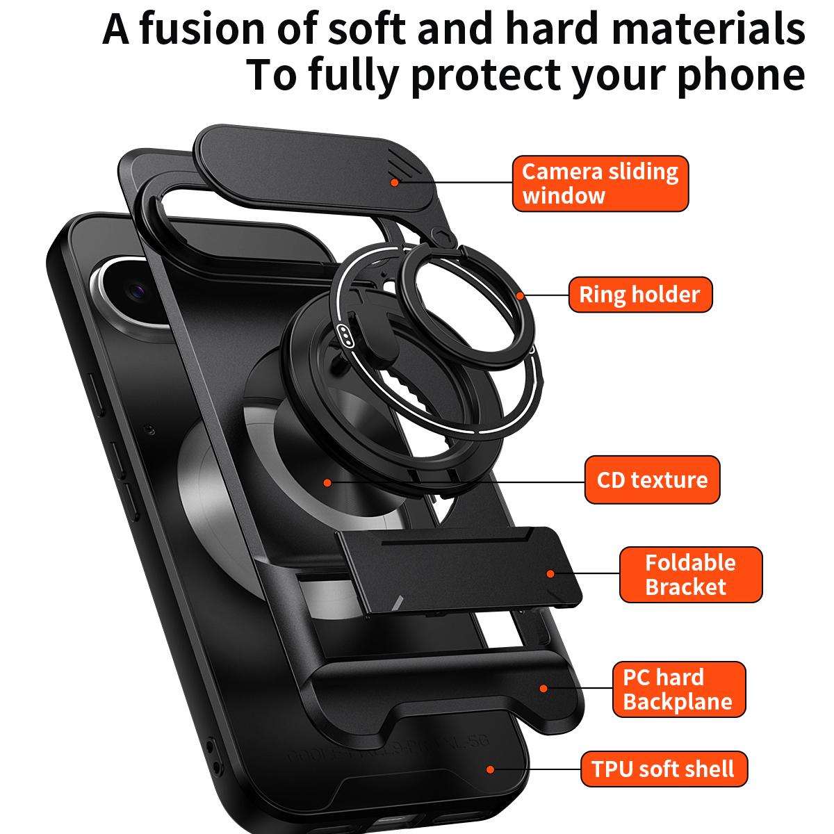 Google Pixel 9 Pro XL 5G Multifunctional Magnetic Shockproof Phone Case with Sliding Lens Window Stand Cover