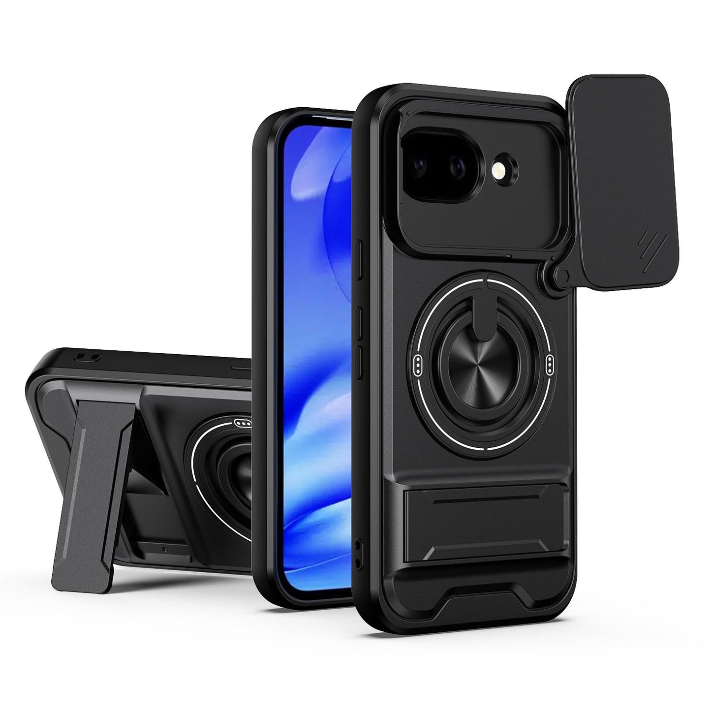 Google Pixel 10a Multifunctional Magnetic Shockproof Phone Case with Sliding Lens Window Stand Cover