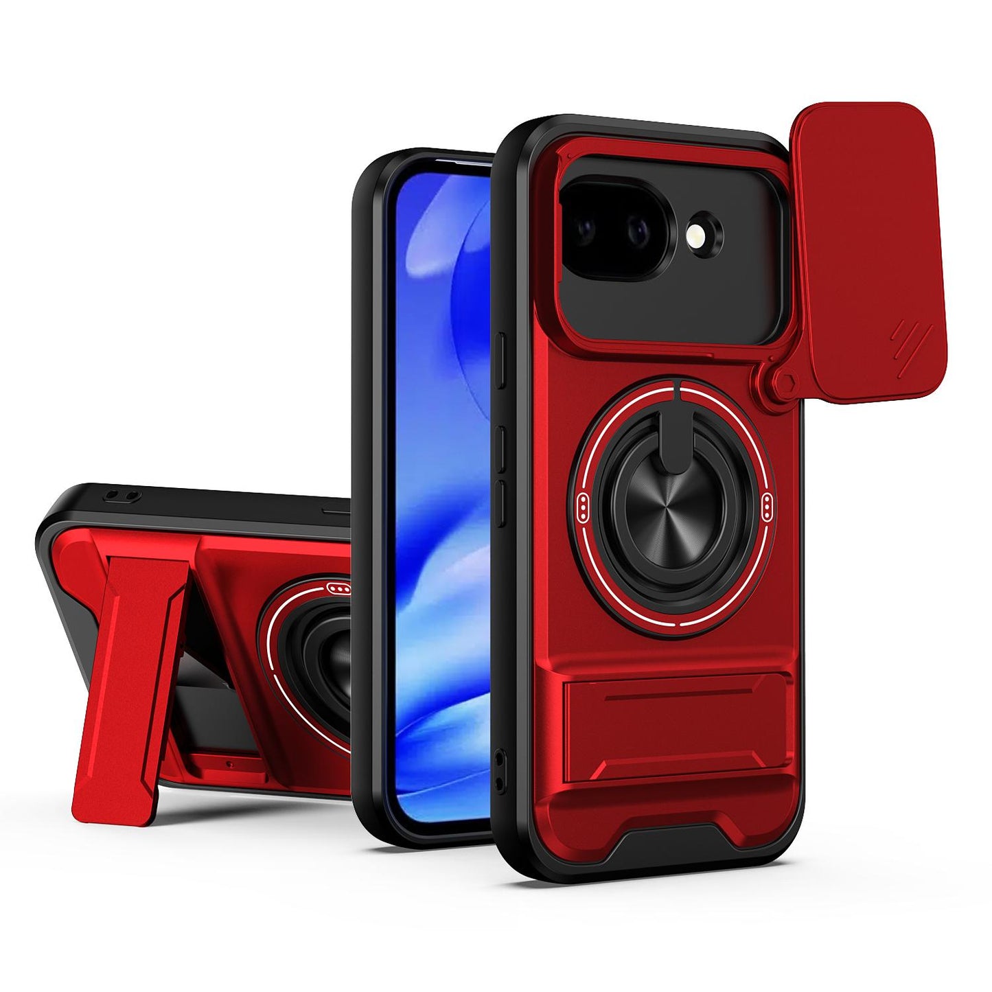 Google Pixel 10a Multifunctional Magnetic Shockproof Phone Case with Sliding Lens Window Stand Cover