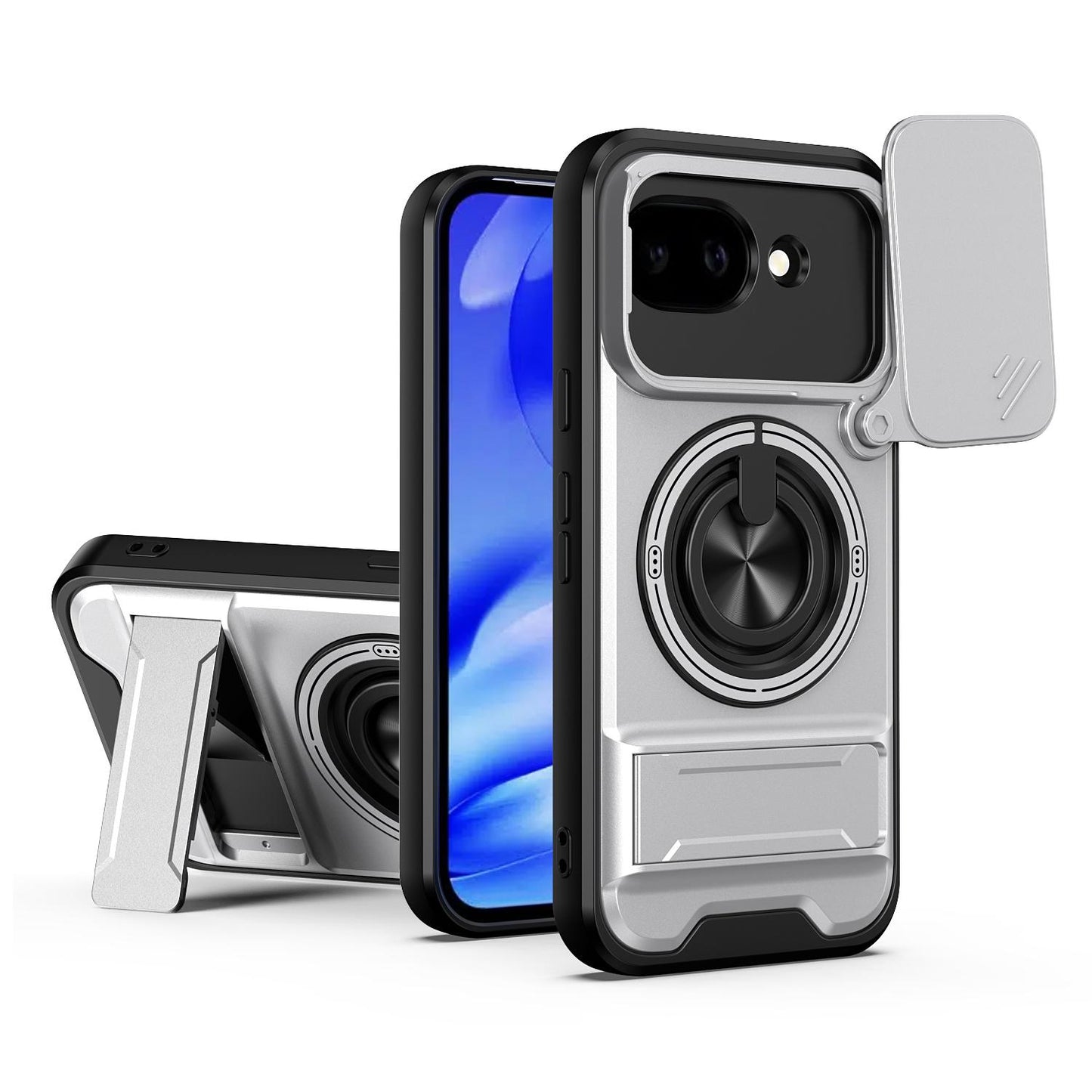 Google Pixel 10a Multifunctional Magnetic Shockproof Phone Case with Sliding Lens Window Stand Cover