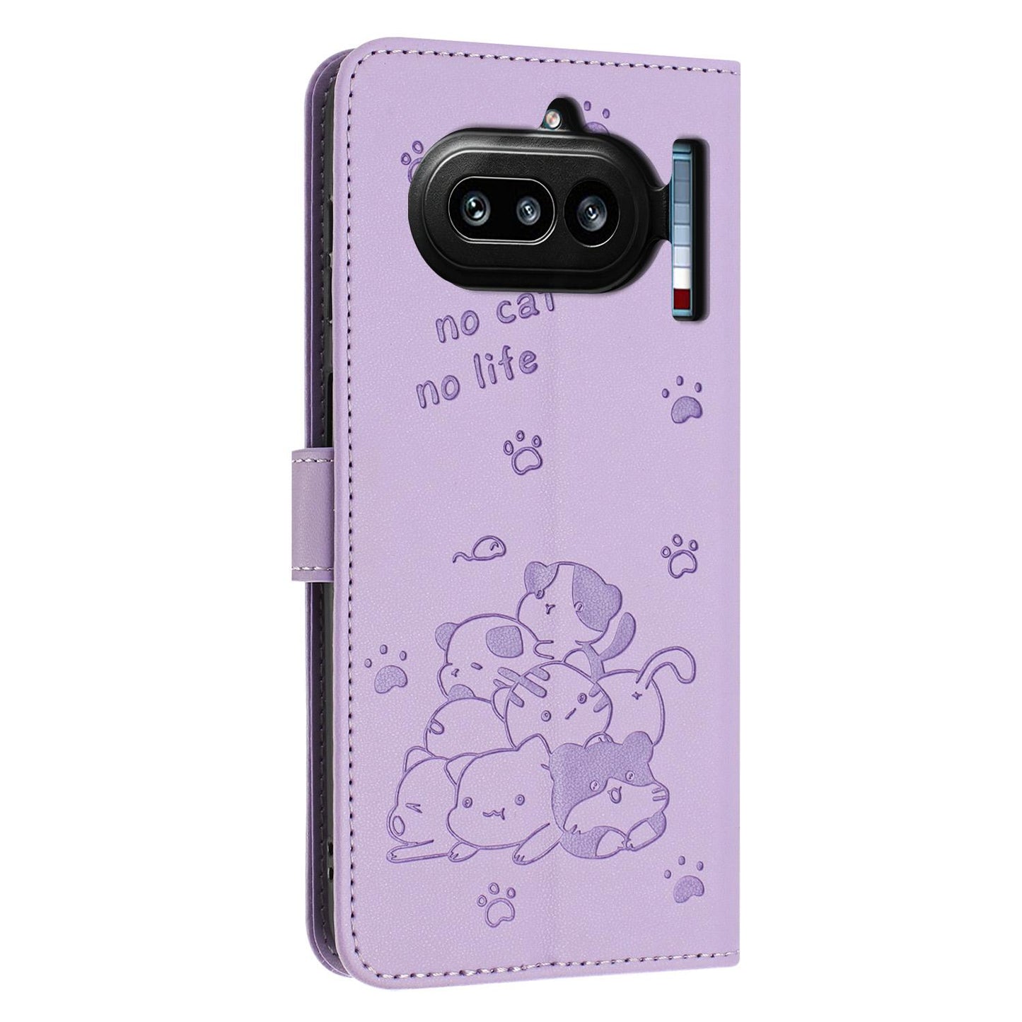 Nothing Phone 4a Embossed Kitten PU Leather Wallet Case with Card Slots, Cash Pocket, Kickstand Function, Wrist Lanyard Strap, Full Protective TPU Flip Cover