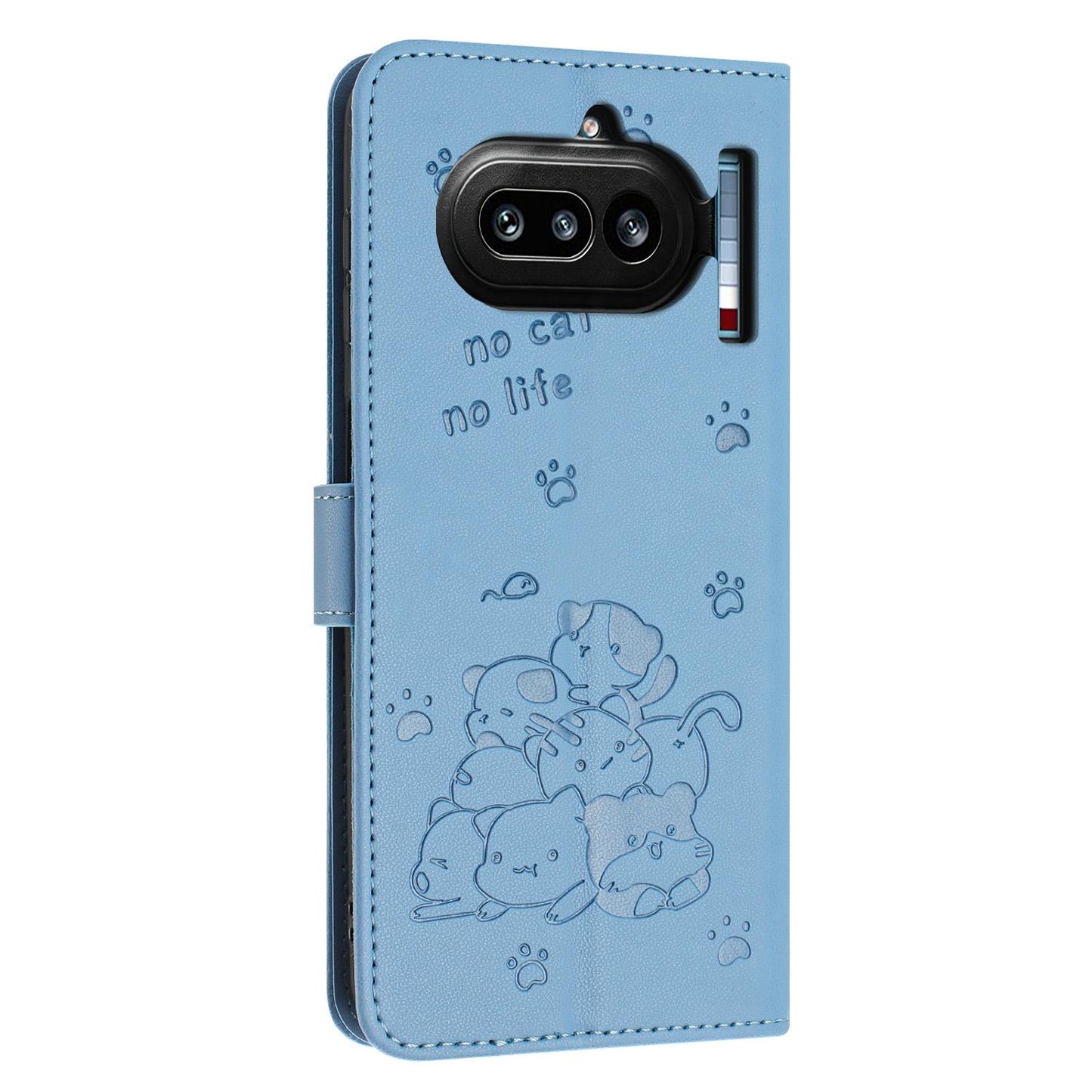 Nothing Phone 4a Embossed Kitten PU Leather Wallet Case with Card Slots, Cash Pocket, Kickstand Function, Wrist Lanyard Strap, Full Protective TPU Flip Cover