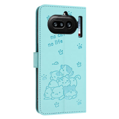 Nothing Phone 4a Embossed Kitten PU Leather Wallet Case with Card Slots, Cash Pocket, Kickstand Function, Wrist Lanyard Strap, Full Protective TPU Flip Cover