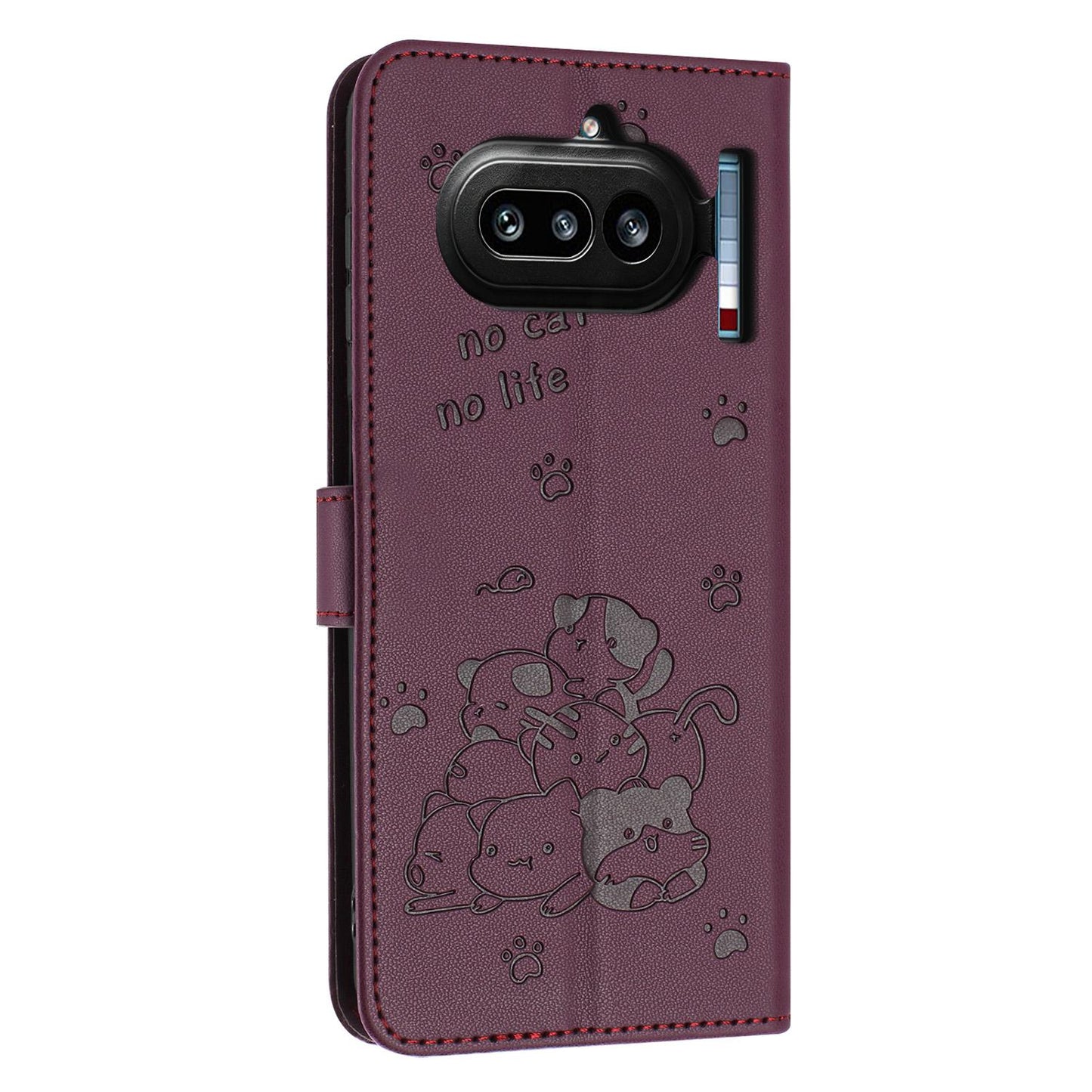 Nothing Phone 4a Embossed Kitten PU Leather Wallet Case with Card Slots, Cash Pocket, Kickstand Function, Wrist Lanyard Strap, Full Protective TPU Flip Cover