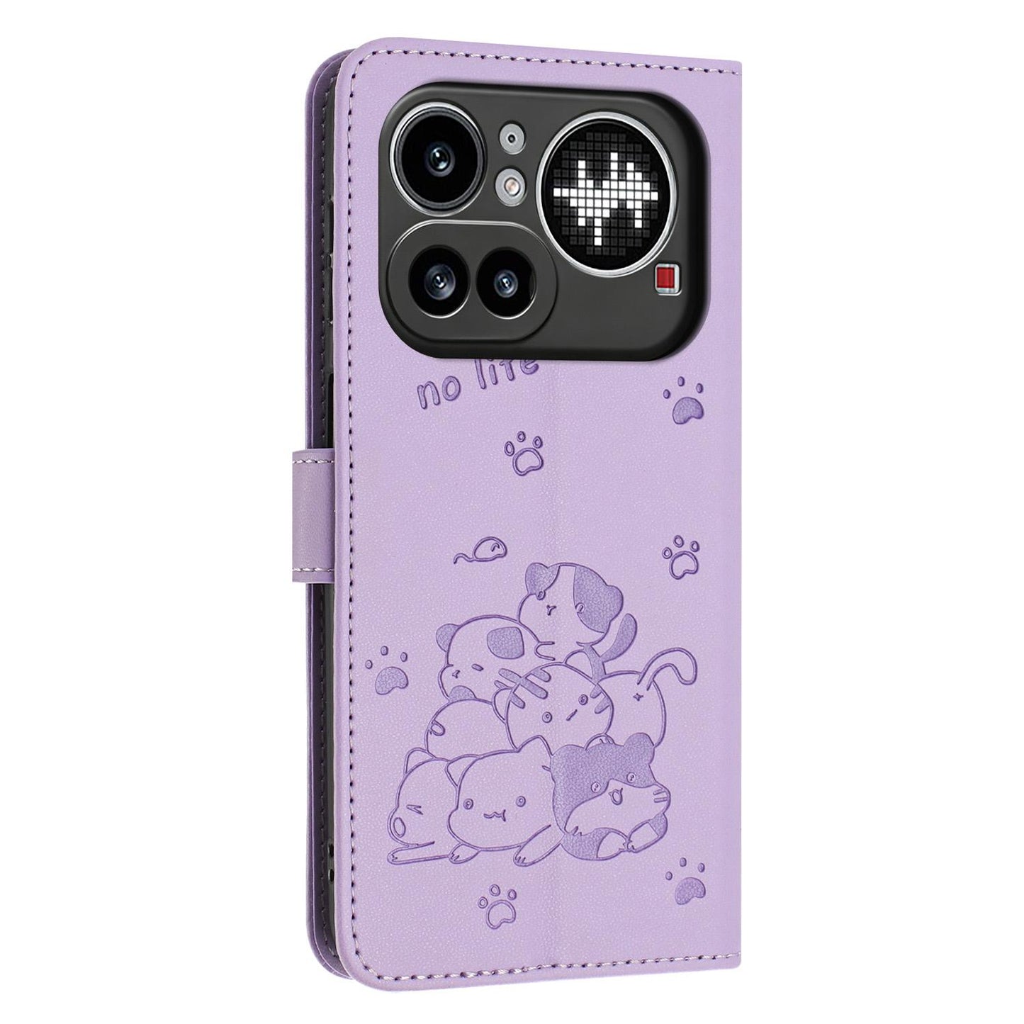Nothing Phone 4a Pro Embossed Kitten PU Leather Wallet Case with Card Slots, Cash Pocket, Kickstand Function, Wrist Lanyard Strap, Full Protective TPU Flip Cover