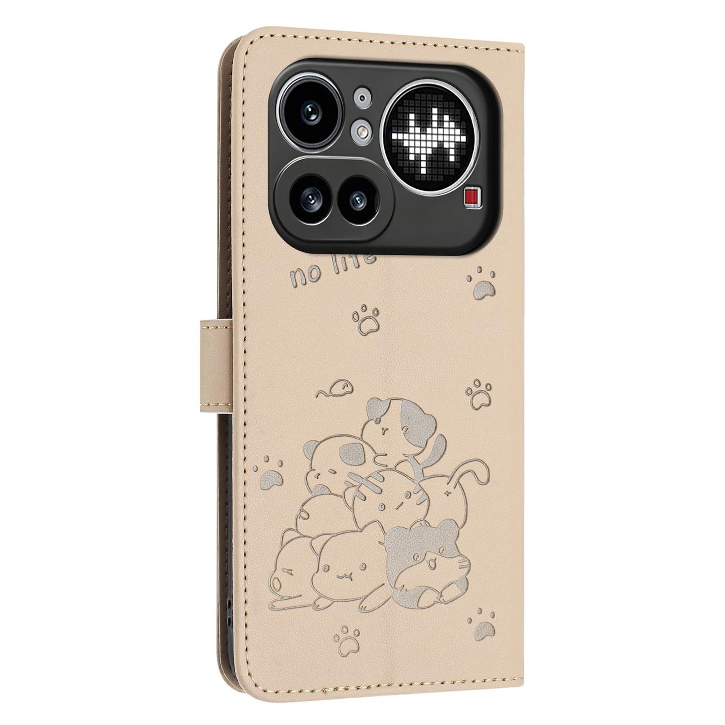 Nothing Phone 4a Pro Embossed Kitten PU Leather Wallet Case with Card Slots, Cash Pocket, Kickstand Function, Wrist Lanyard Strap, Full Protective TPU Flip Cover
