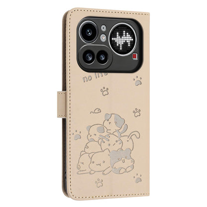 Nothing Phone 4a Pro Embossed Kitten PU Leather Wallet Case with Card Slots, Cash Pocket, Kickstand Function, Wrist Lanyard Strap, Full Protective TPU Flip Cover
