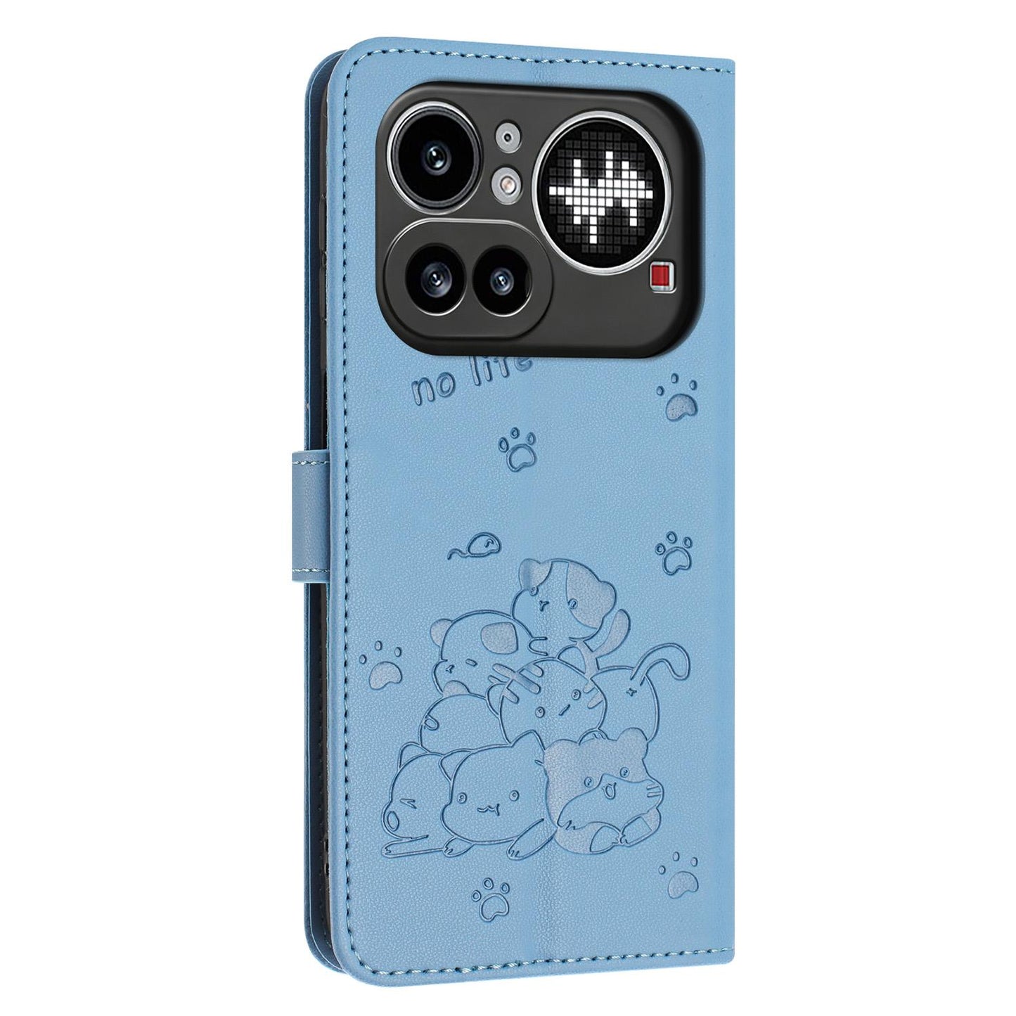 Nothing Phone 4a Pro Embossed Kitten PU Leather Wallet Case with Card Slots, Cash Pocket, Kickstand Function, Wrist Lanyard Strap, Full Protective TPU Flip Cover