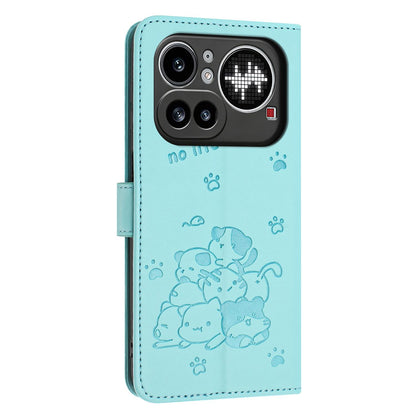 Nothing Phone 4a Pro Embossed Kitten PU Leather Wallet Case with Card Slots, Cash Pocket, Kickstand Function, Wrist Lanyard Strap, Full Protective TPU Flip Cover