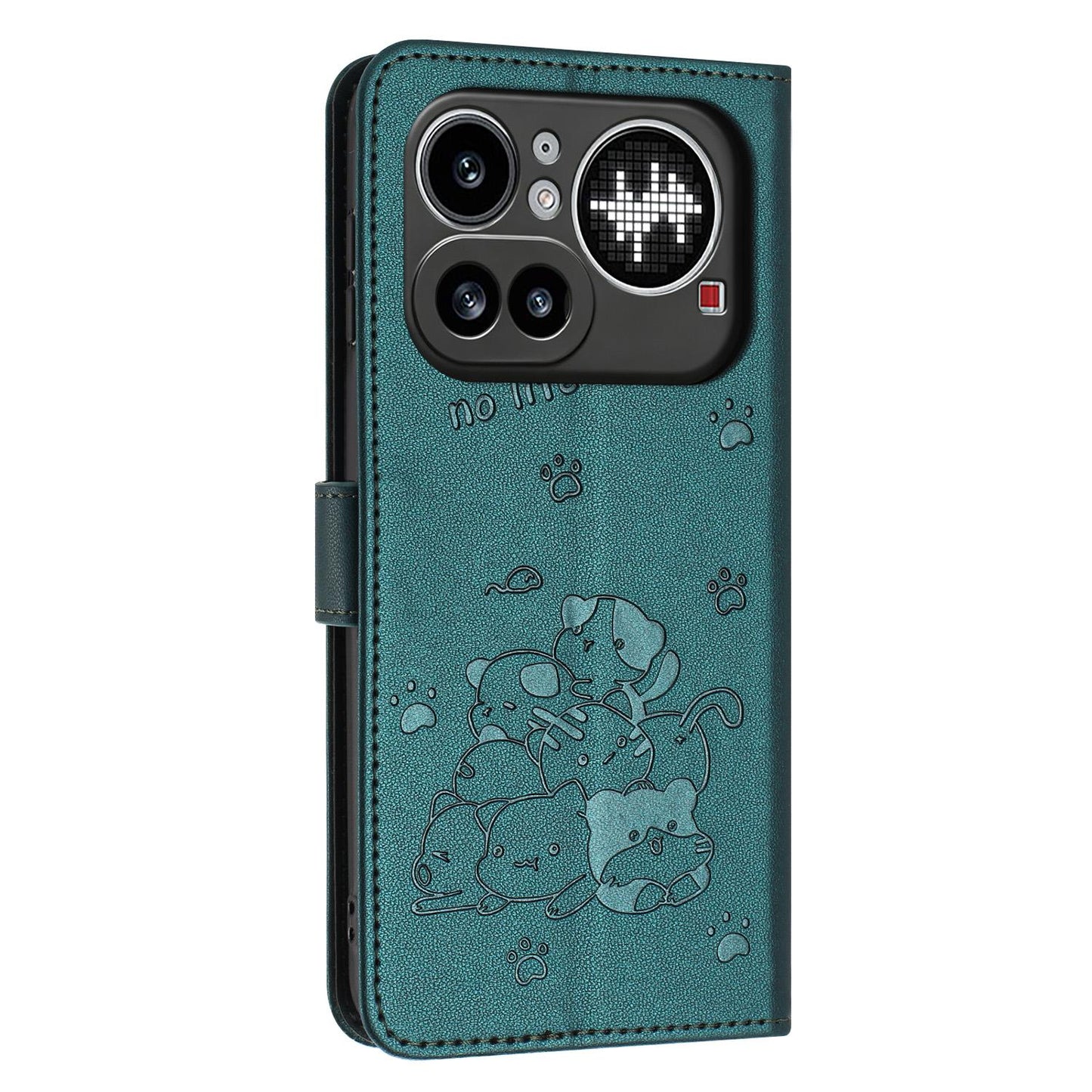 Nothing Phone 4a Pro Embossed Kitten PU Leather Wallet Case with Card Slots, Cash Pocket, Kickstand Function, Wrist Lanyard Strap, Full Protective TPU Flip Cover