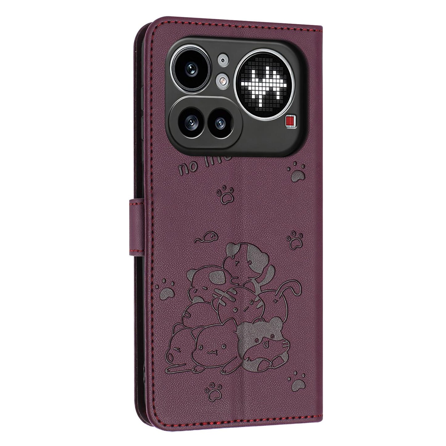 Nothing Phone 4a Pro Embossed Kitten PU Leather Wallet Case with Card Slots, Cash Pocket, Kickstand Function, Wrist Lanyard Strap, Full Protective TPU Flip Cover