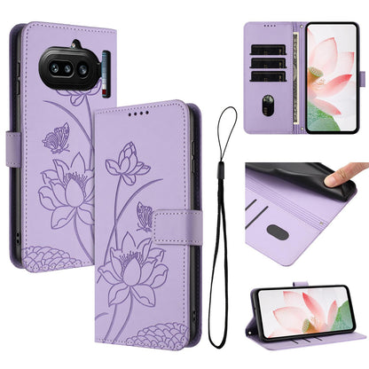 Nothing Phone 4a Lotus Embossed PU Leather Wallet Phone Case with Card Holder, Cash Pocket, Magnetic Flip Stand Cover, Wrist Lanyard Strap, Shockproof TPU Protective Folio Case - Purple