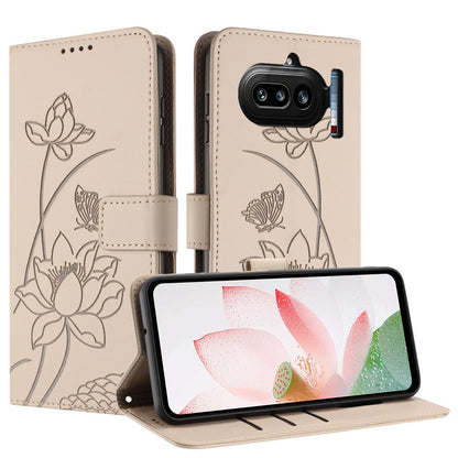 Nothing Phone 4a Lotus Embossed PU Leather Wallet Phone Case with Card Holder, Cash Pocket, Magnetic Flip Stand Cover, Wrist Lanyard Strap, Shockproof TPU Protective Folio Case - Purple