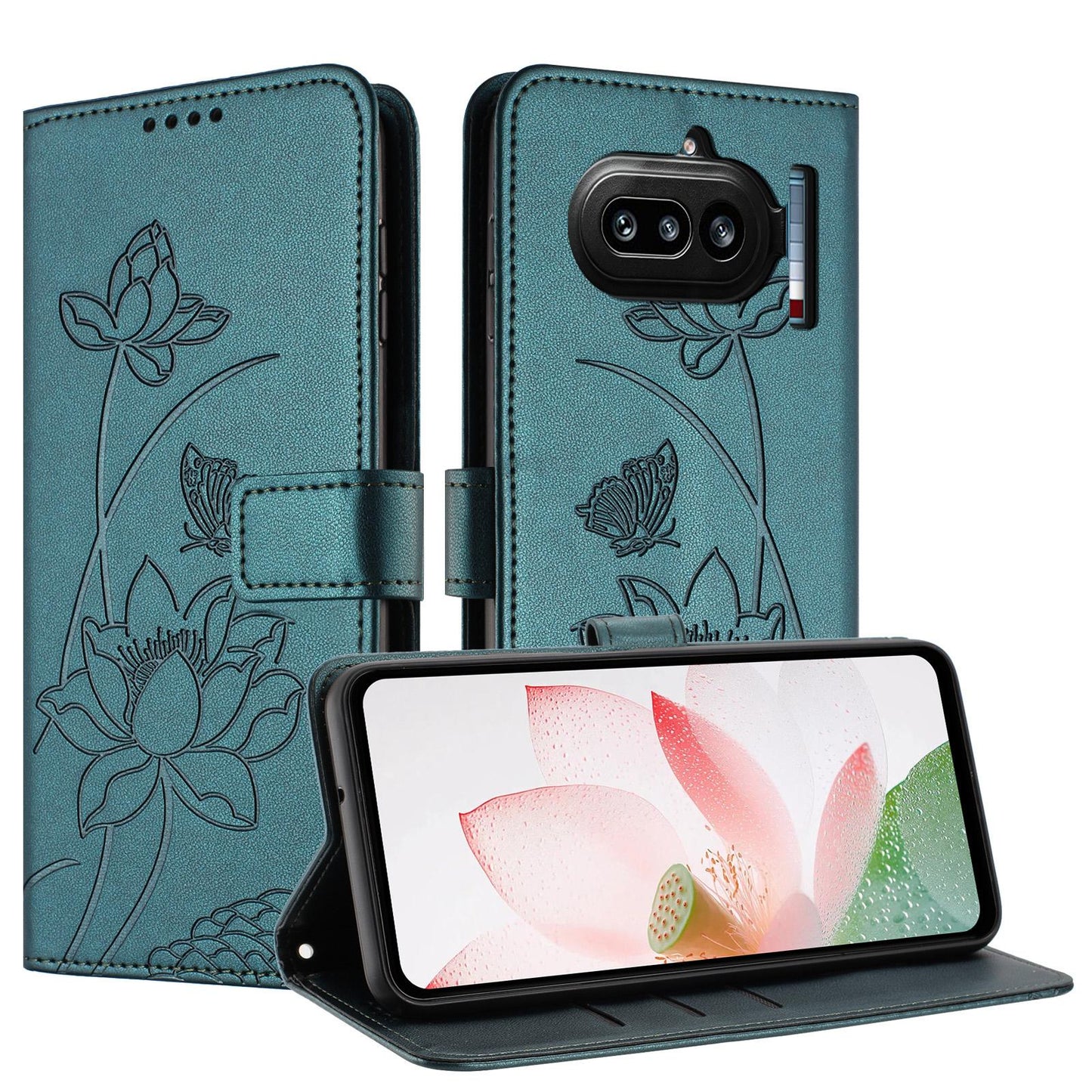 Nothing Phone 4a Lotus Embossed PU Leather Wallet Phone Case with Card Holder, Cash Pocket, Magnetic Flip Stand Cover, Wrist Lanyard Strap, Shockproof TPU Protective Folio Case - Purple