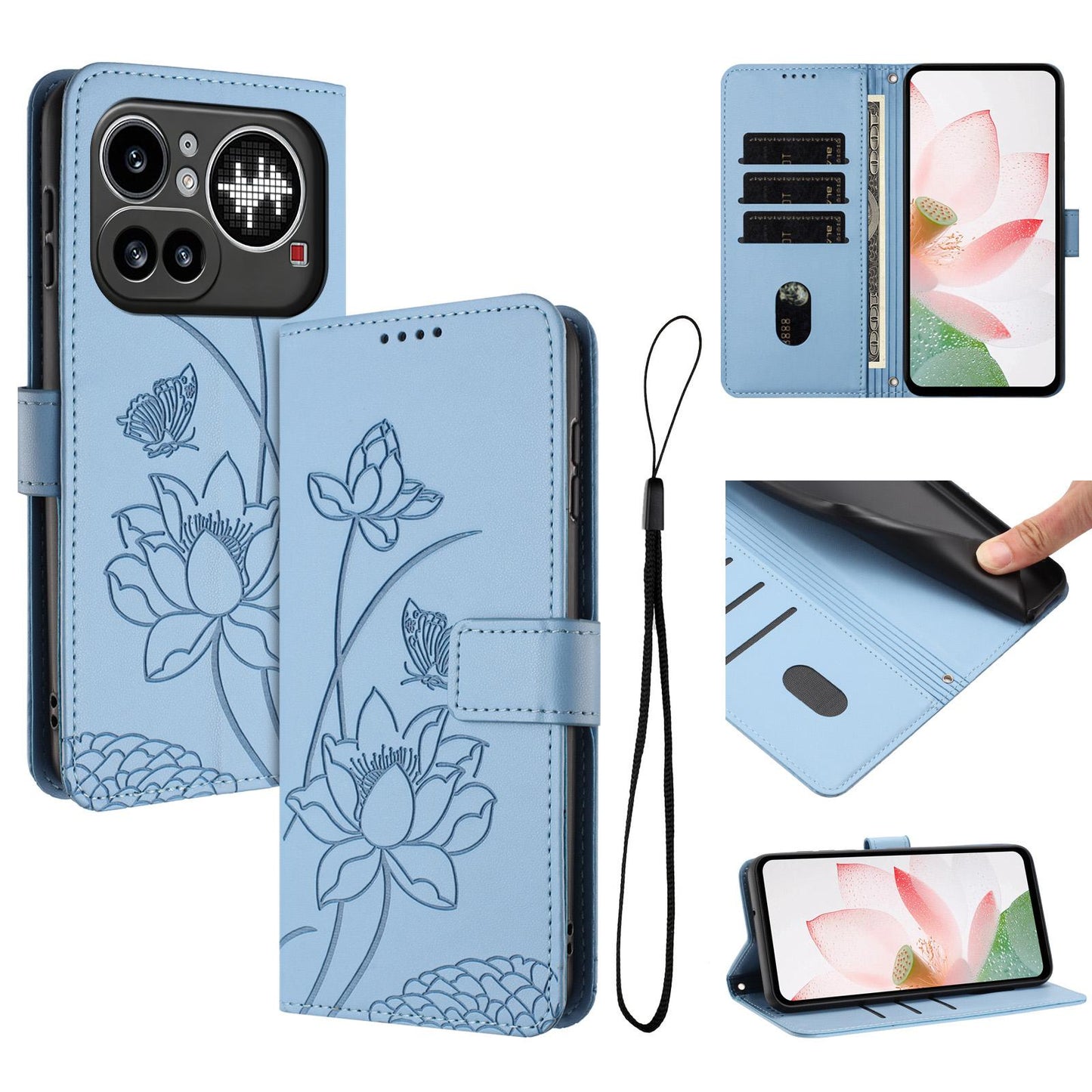 Nothing Phone 4a Pro Lotus Embossed PU Leather Wallet Phone Case with Card Holder, Cash Pocket, Magnetic Flip Stand Cover, Wrist Lanyard Strap, Shockproof TPU Protective Folio Case - Purple