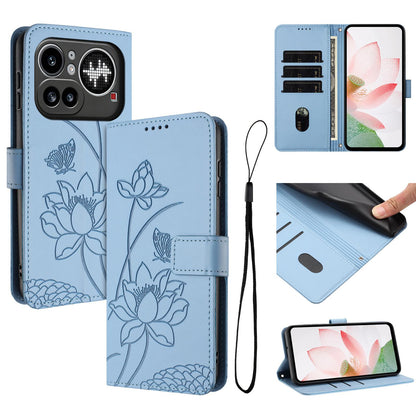 Nothing Phone 4a Pro Lotus Embossed PU Leather Wallet Phone Case with Card Holder, Cash Pocket, Magnetic Flip Stand Cover, Wrist Lanyard Strap, Shockproof TPU Protective Folio Case - Purple