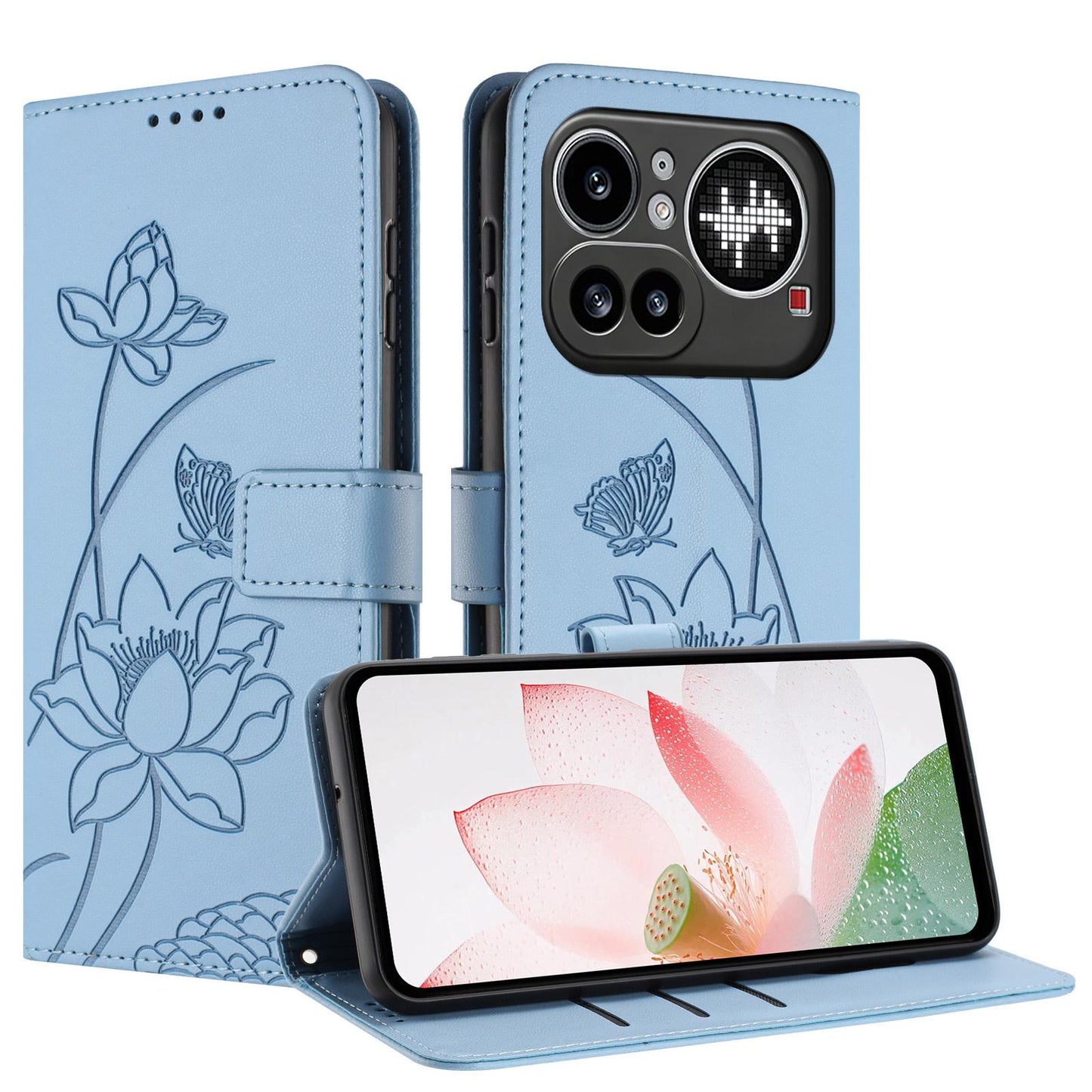 Nothing Phone 4a Pro Lotus Embossed PU Leather Wallet Phone Case with Card Holder, Cash Pocket, Magnetic Flip Stand Cover, Wrist Lanyard Strap, Shockproof TPU Protective Folio Case - Purple