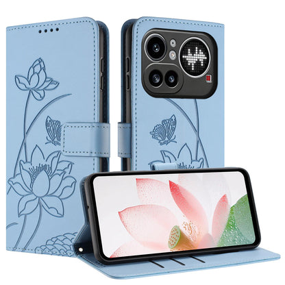 Nothing Phone 4a Pro Lotus Embossed PU Leather Wallet Phone Case with Card Holder, Cash Pocket, Magnetic Flip Stand Cover, Wrist Lanyard Strap, Shockproof TPU Protective Folio Case - Purple
