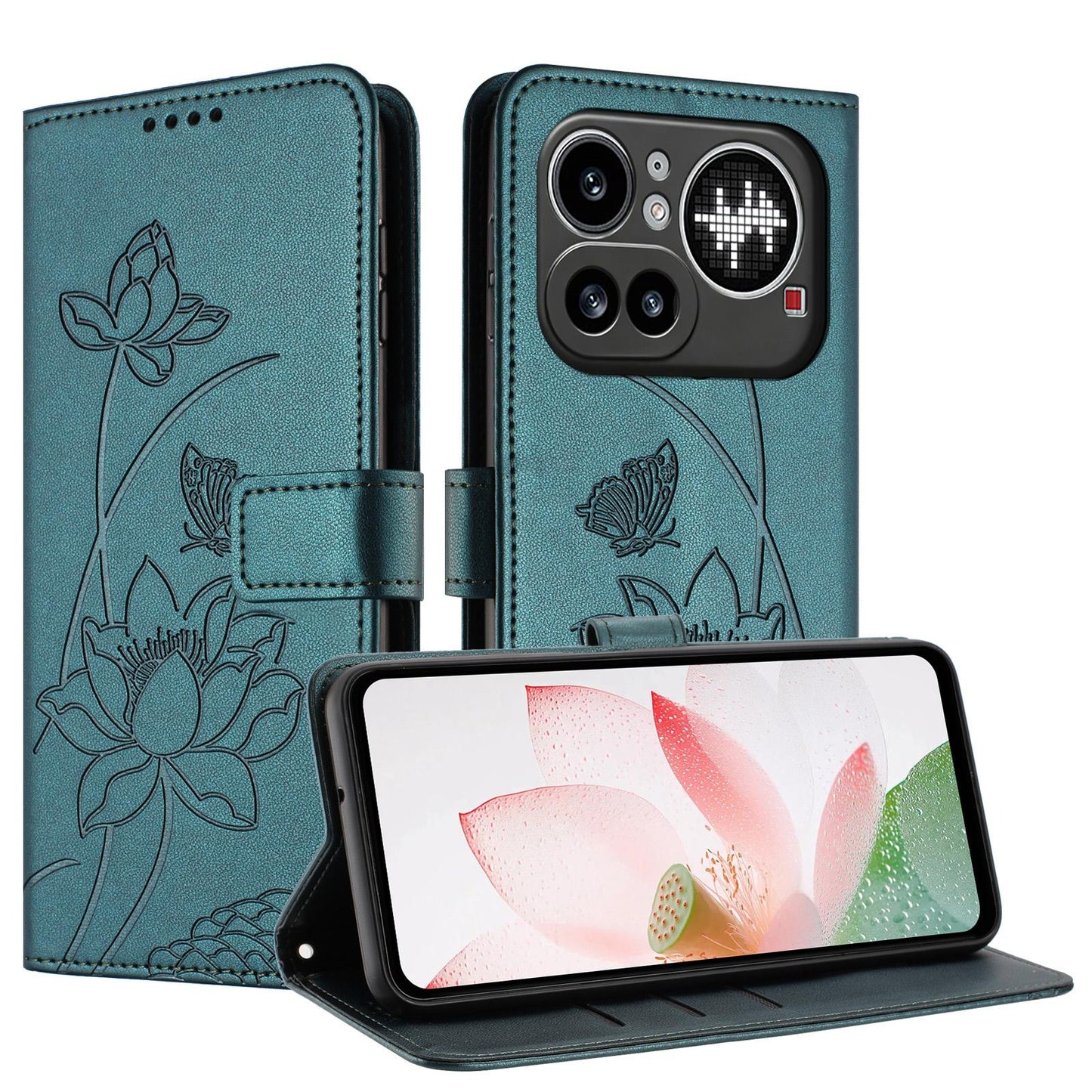 Nothing Phone 4a Pro Lotus Embossed PU Leather Wallet Phone Case with Card Holder, Cash Pocket, Magnetic Flip Stand Cover, Wrist Lanyard Strap, Shockproof TPU Protective Folio Case - Purple