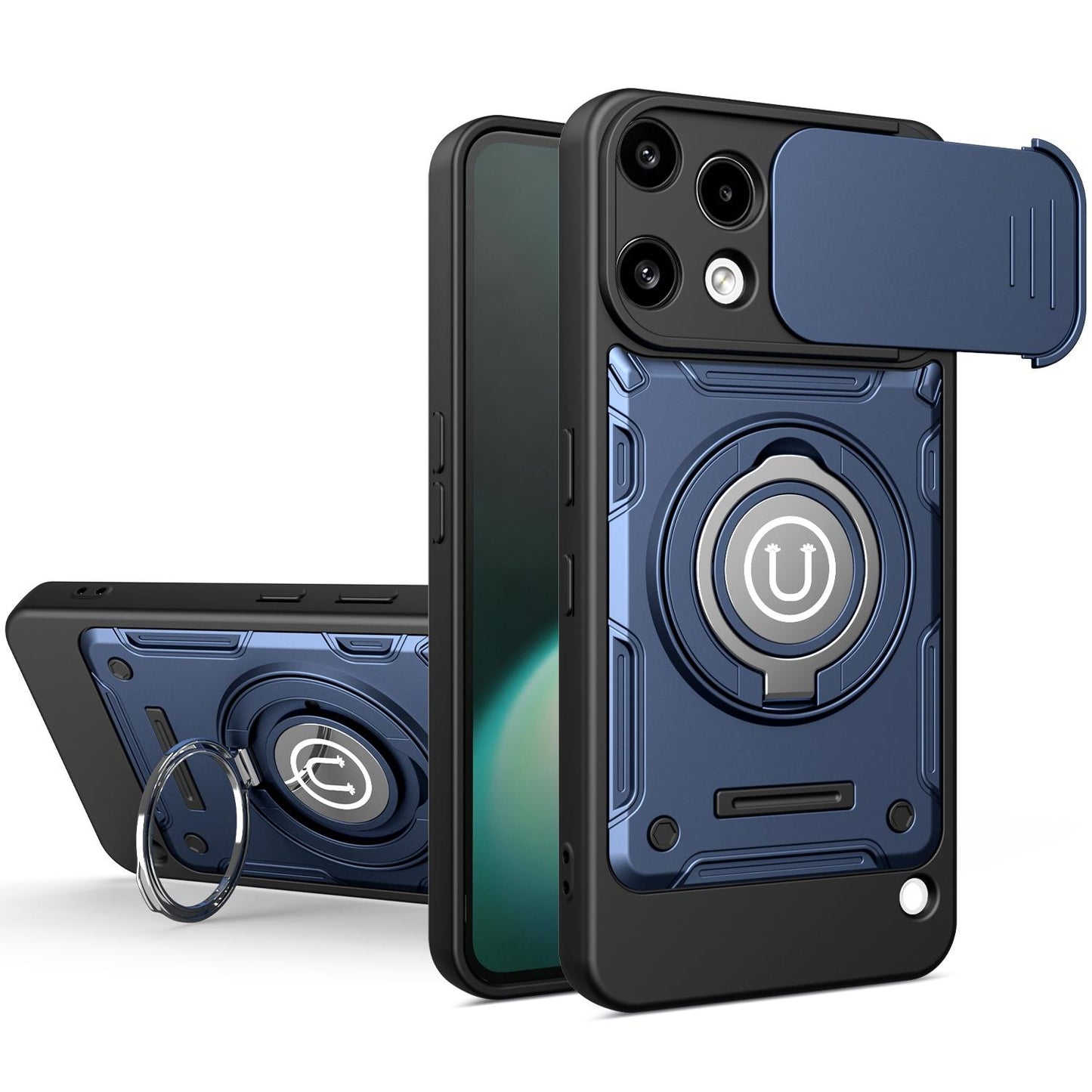 Nothing Phone 3a Lite Magnetic Sliding Camshield Holder Phone Case with Lens Protection Cover, Built-in Kickstand, Shockproof PC TPU Back Cover, Car Mount Compatible Protective Case