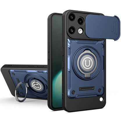 Nothing Phone 3a Lite Magnetic Sliding Camshield Holder Phone Case with Lens Protection Cover, Built-in Kickstand, Shockproof PC TPU Back Cover, Car Mount Compatible Protective Case