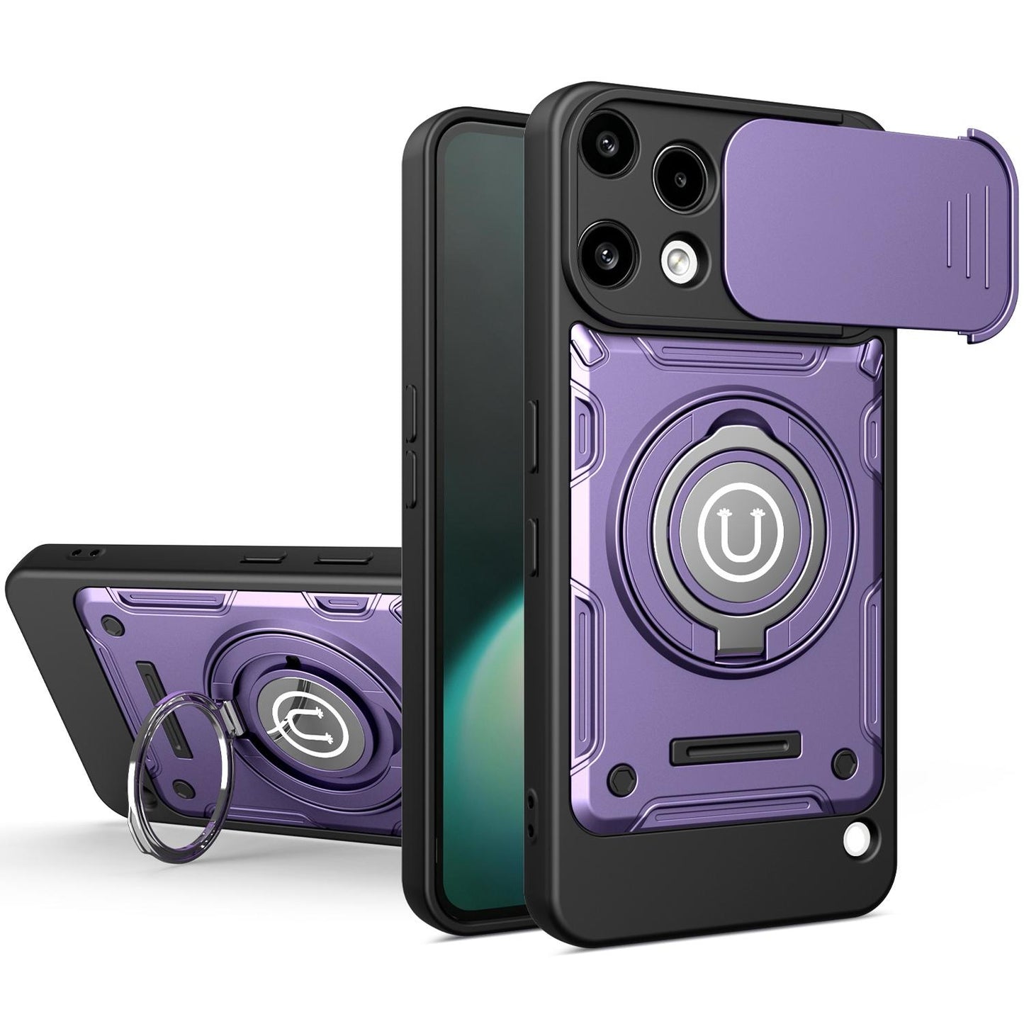 Nothing Phone 3a Lite Magnetic Sliding Camshield Holder Phone Case with Lens Protection Cover, Built-in Kickstand, Shockproof PC TPU Back Cover, Car Mount Compatible Protective Case
