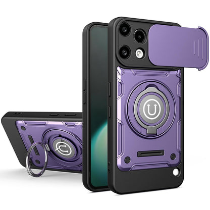 Nothing Phone 3a Lite Magnetic Sliding Camshield Holder Phone Case with Lens Protection Cover, Built-in Kickstand, Shockproof PC TPU Back Cover, Car Mount Compatible Protective Case