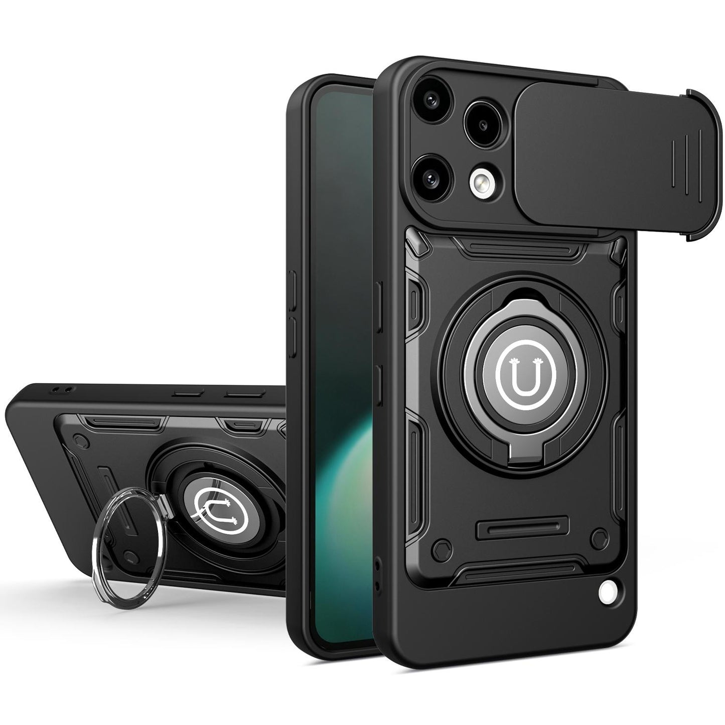 Nothing Phone 3a Lite Magnetic Sliding Camshield Holder Phone Case with Lens Protection Cover, Built-in Kickstand, Shockproof PC TPU Back Cover, Car Mount Compatible Protective Case