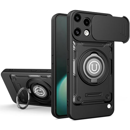 Nothing Phone 3a Lite Magnetic Sliding Camshield Holder Phone Case with Lens Protection Cover, Built-in Kickstand, Shockproof PC TPU Back Cover, Car Mount Compatible Protective Case
