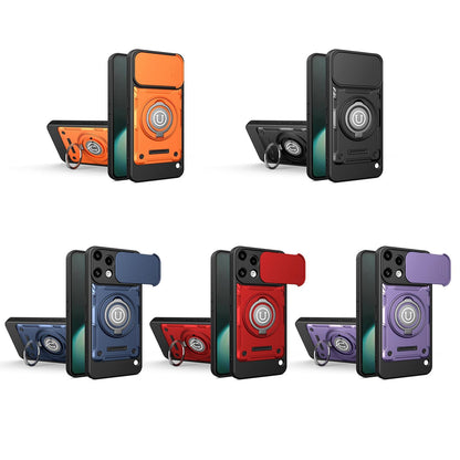 Nothing Phone 3a Lite Magnetic Sliding Camshield Holder Phone Case with Lens Protection Cover, Built-in Kickstand, Shockproof PC TPU Back Cover, Car Mount Compatible Protective Case