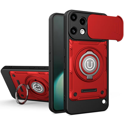 Nothing Phone 3a Lite Magnetic Sliding Camshield Holder Phone Case with Lens Protection Cover, Built-in Kickstand, Shockproof PC TPU Back Cover, Car Mount Compatible Protective Case
