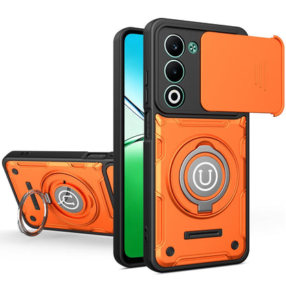OPPO A5 5G Magnetic Sliding Camshield Holder Phone Case with Lens Protection Cover, Built-in Kickstand, Shockproof PC TPU Back Cover, Car Mount Compatible Protective Case