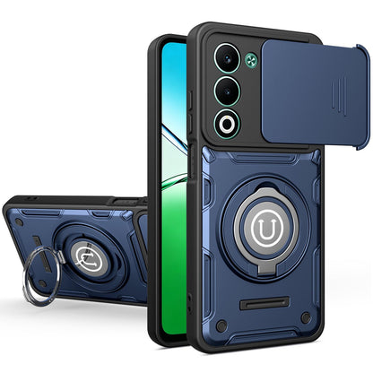 OPPO A5 5G Magnetic Sliding Camshield Holder Phone Case with Lens Protection Cover, Built-in Kickstand, Shockproof PC TPU Back Cover, Car Mount Compatible Protective Case