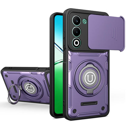 OPPO A5 5G Magnetic Sliding Camshield Holder Phone Case with Lens Protection Cover, Built-in Kickstand, Shockproof PC TPU Back Cover, Car Mount Compatible Protective Case