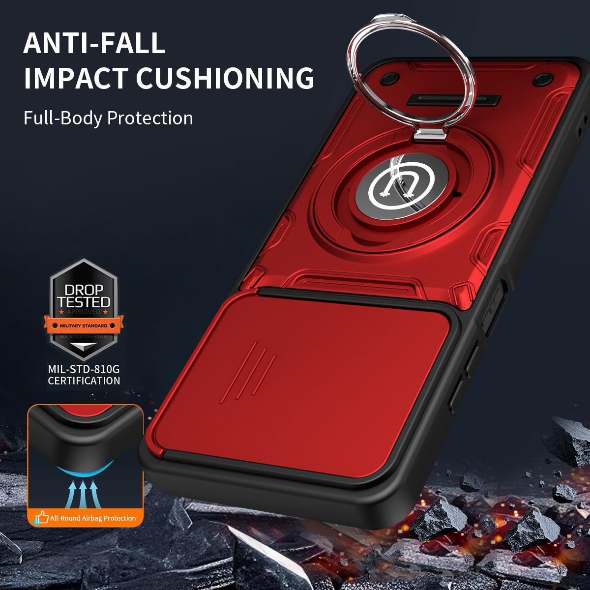 OPPO A5 5G Magnetic Sliding Camshield Holder Phone Case with Lens Protection Cover, Built-in Kickstand, Shockproof PC TPU Back Cover, Car Mount Compatible Protective Case
