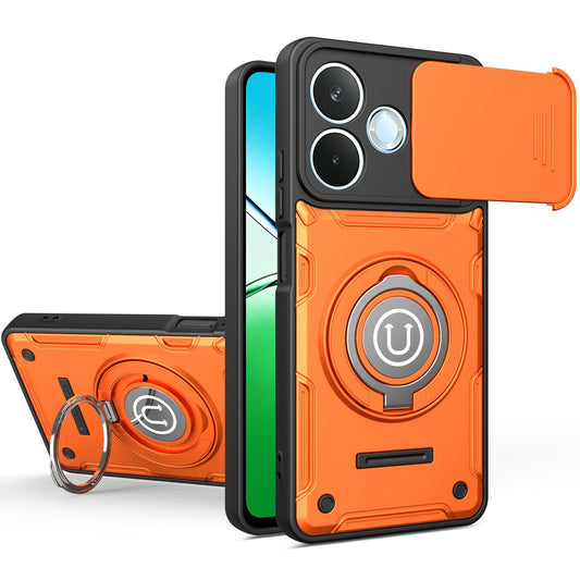 OPPO A5 Pro 5G 2025 Magnetic Sliding Camshield Holder Phone Case with Lens Protection Cover, Built-in Kickstand, Shockproof PC TPU Back Cover, Car Mount Compatible Protective Case