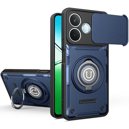 OPPO A5 Pro 5G 2025 Magnetic Sliding Camshield Holder Phone Case with Lens Protection Cover, Built-in Kickstand, Shockproof PC TPU Back Cover, Car Mount Compatible Protective Case