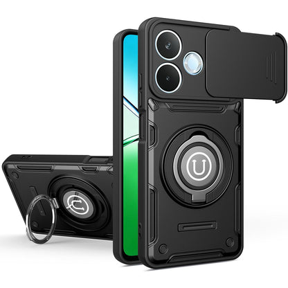 OPPO A5 Pro 5G 2025 Magnetic Sliding Camshield Holder Phone Case with Lens Protection Cover, Built-in Kickstand, Shockproof PC TPU Back Cover, Car Mount Compatible Protective Case
