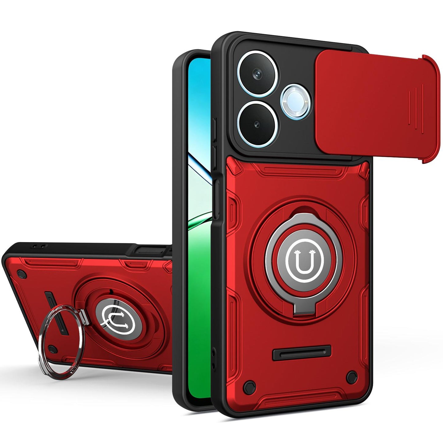 OPPO A5 Pro 5G 2025 Magnetic Sliding Camshield Holder Phone Case with Lens Protection Cover, Built-in Kickstand, Shockproof PC TPU Back Cover, Car Mount Compatible Protective Case