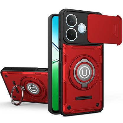 OPPO A5 Pro 5G 2025 Magnetic Sliding Camshield Holder Phone Case with Lens Protection Cover, Built-in Kickstand, Shockproof PC TPU Back Cover, Car Mount Compatible Protective Case