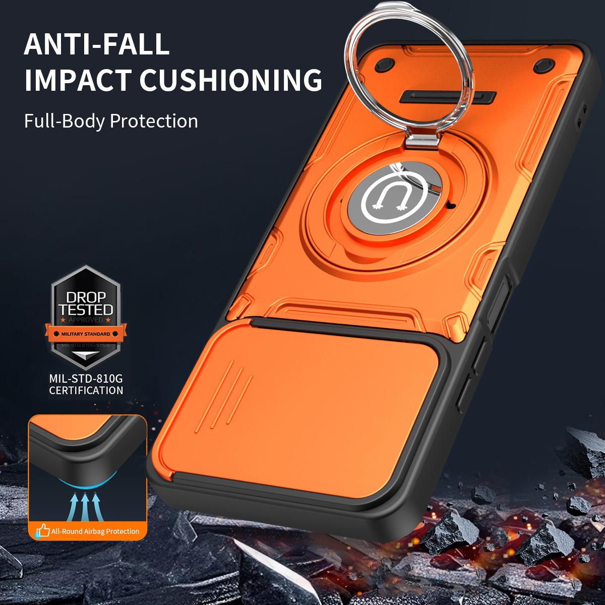 OPPO A5 Pro 5G 2025 Magnetic Sliding Camshield Holder Phone Case with Lens Protection Cover, Built-in Kickstand, Shockproof PC TPU Back Cover, Car Mount Compatible Protective Case