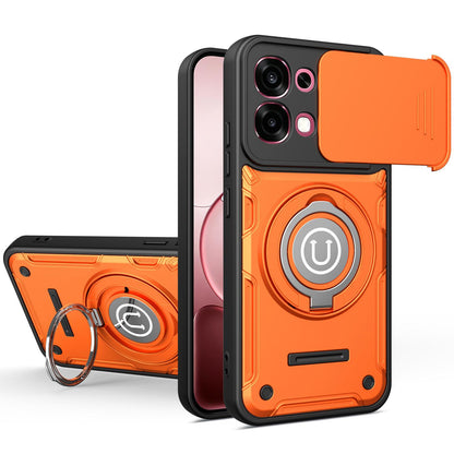 OPPO F31 5G Magnetic Sliding Camshield Holder Phone Case with Lens Protection Cover, Built-in Kickstand, Shockproof PC TPU Back Cover, Car Mount Compatible Protective Case