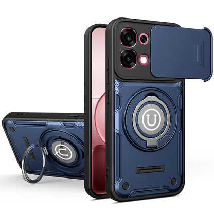 OPPO F31 5G Magnetic Sliding Camshield Holder Phone Case with Lens Protection Cover, Built-in Kickstand, Shockproof PC TPU Back Cover, Car Mount Compatible Protective Case