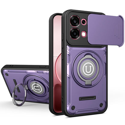 OPPO F31 5G Magnetic Sliding Camshield Holder Phone Case with Lens Protection Cover, Built-in Kickstand, Shockproof PC TPU Back Cover, Car Mount Compatible Protective Case